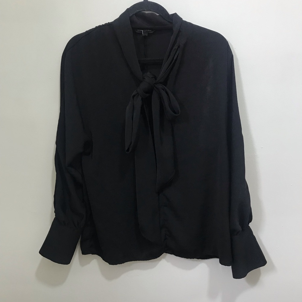 NWOT Black Tie-Neck Long Sleeve Women's Blouse